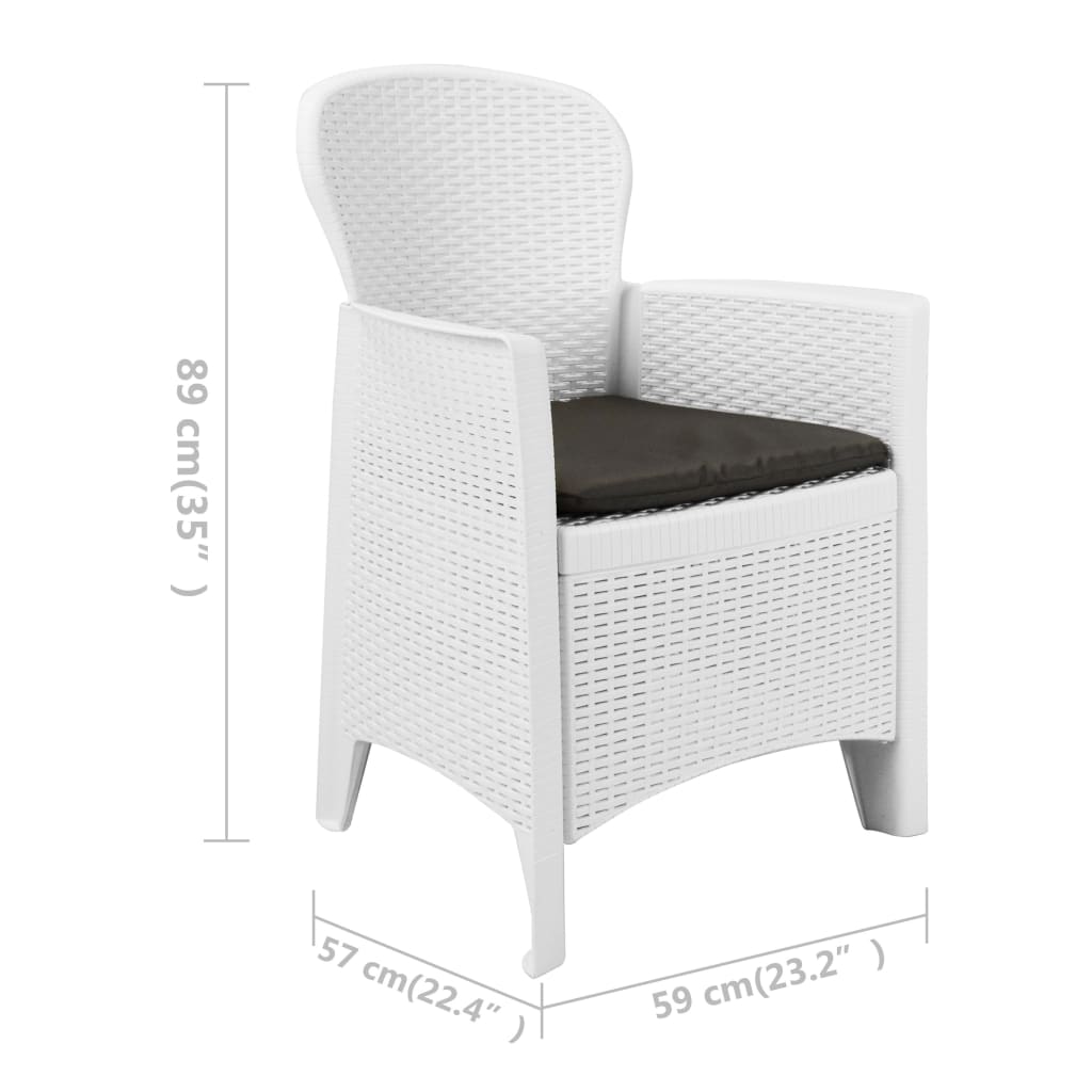 Gartenstühle 2 Stk. mit Kissen Weiss Kunststoff Rattan-Optik